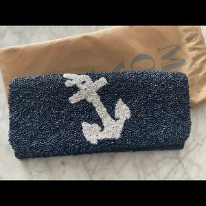 Moyna Navy Blue Beaded White Anchor Bag